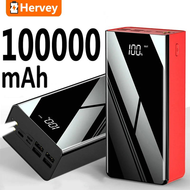100000mAh Power Bank для Xiaomi Huawei iPhone Samsung USB Портативное зарядное устройство Внешний