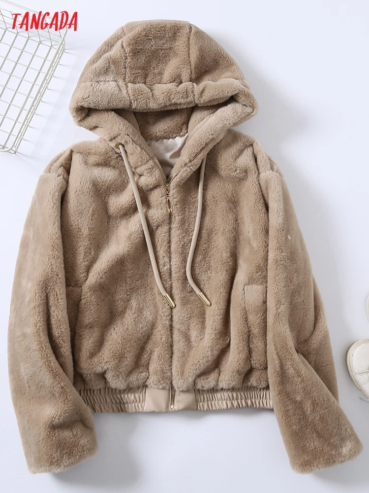 

Tangada 2021 Women's Winter Jacket Loose Long Sleeves Pocket 2021 Ladies Elegant Faux Fur Teddy Coat 6H143