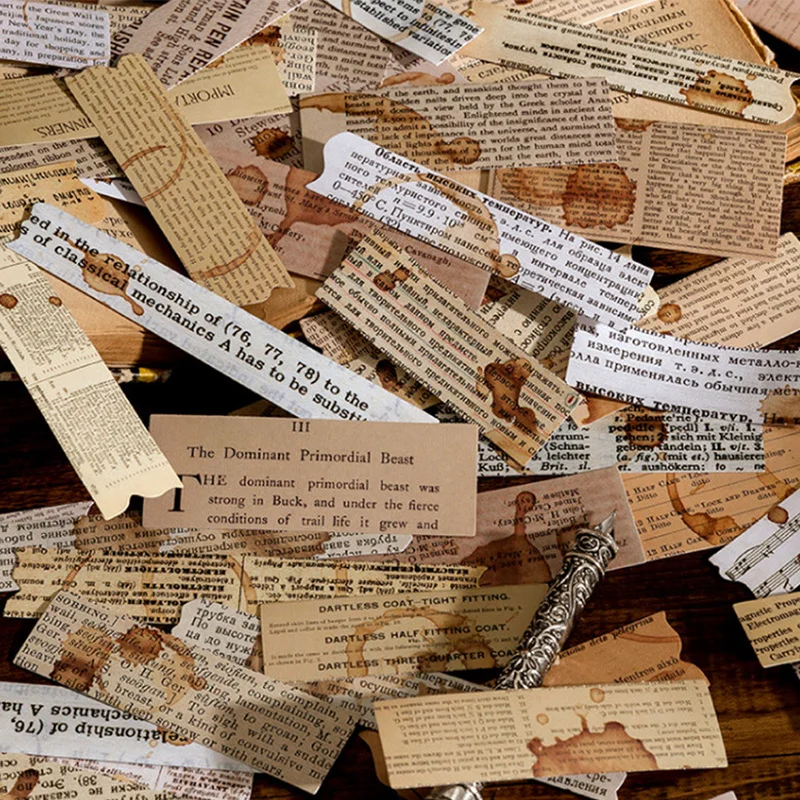 100 шт. милых наклеек с цитатами на антикварной тематике для творческого дневника, для использования в скрапбукинге и декорировании.