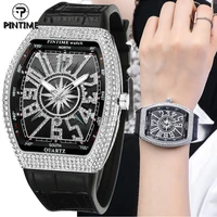 pintime quartz watch women luxury diamond hip hop watches military female girls sliver iced out tonneau dial wristwatch clock