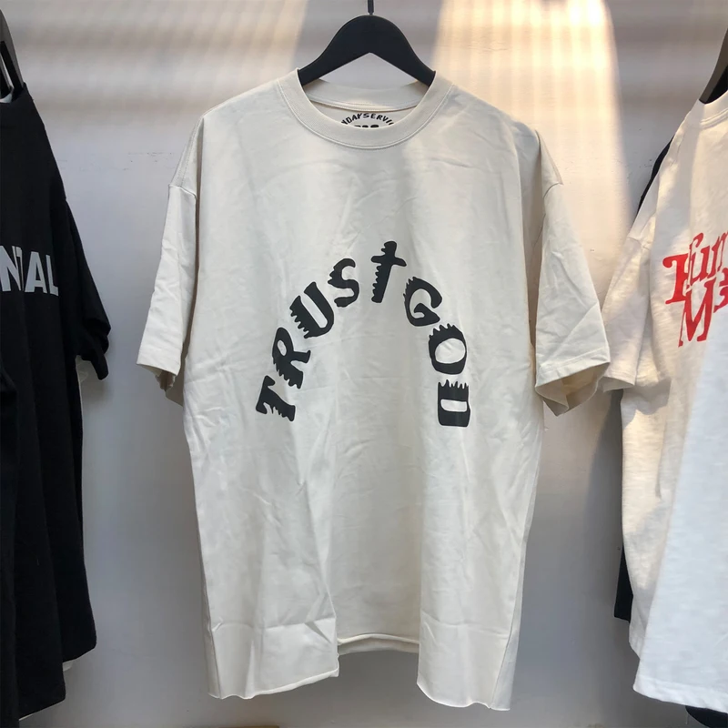 

2022 летняя футболка Kanye West Trust God, высококачественные футболки 1:1 для мужчин и женщин, уличная одежда в стиле хип-хоп, футболки большого размера...