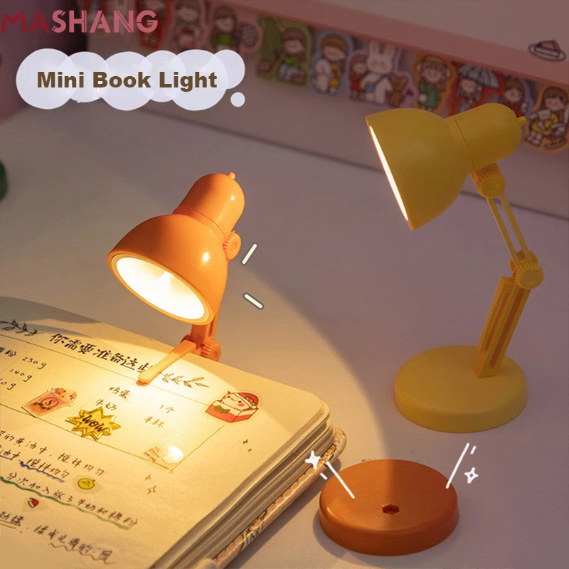 Mini Led Book Light Foldable Small Desk Lamp with Clip on Book Night Light Eye Protection Bedside Study Lamp Reading Accessories