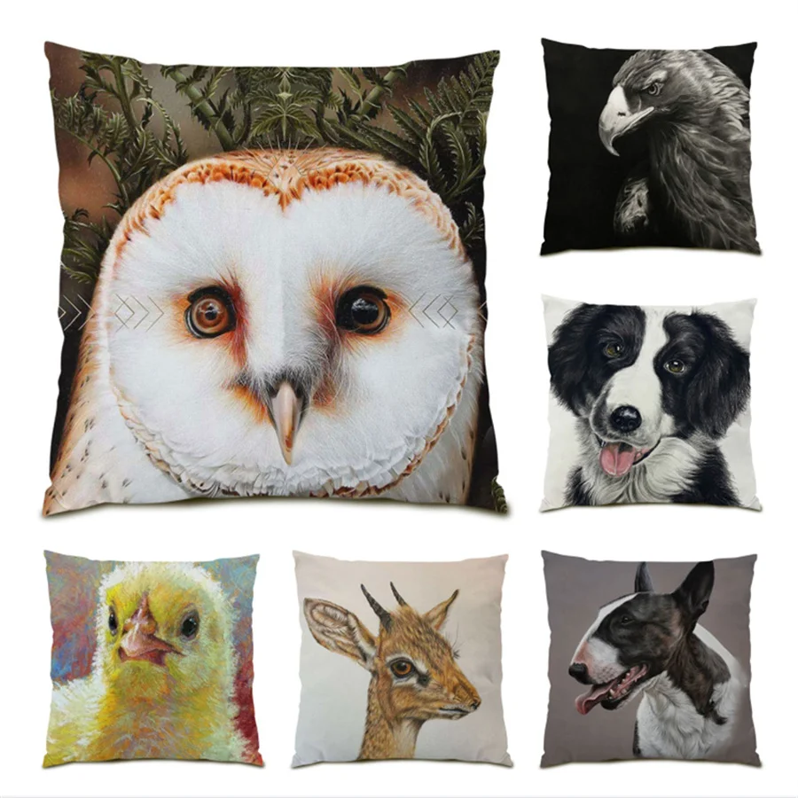 

Home Velvet Pillowcase Vintage Pillow Covers Decorative Cushion Animals Cute Polyester Linen Living Room Decoration Cover E0441
