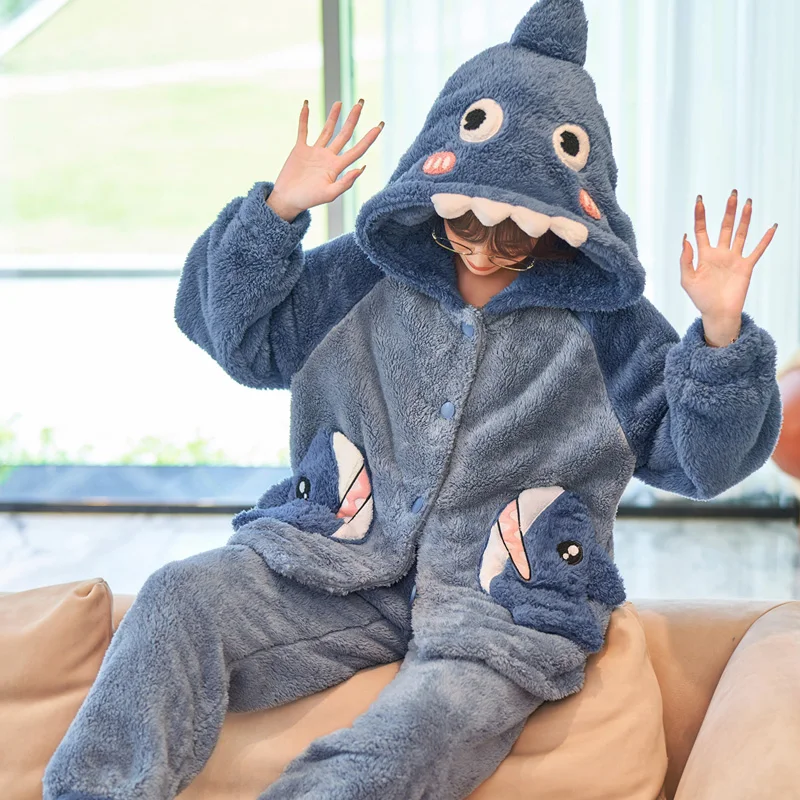 FUNISHI пижама женская Pajama Set Inspissate Coral Fleece Pijama Winter Pajamas Mujer Plush Hooded Medium Style Plus Size XXXL