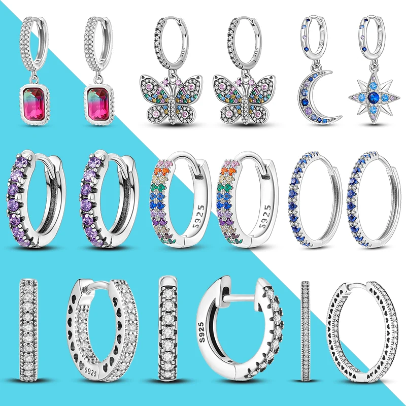 

2023 New Women's Earrings 925 Sterling Silver Original Charm Double Hoop Earrings Cubic Zirconia Pave Fine Jewelry Gifts