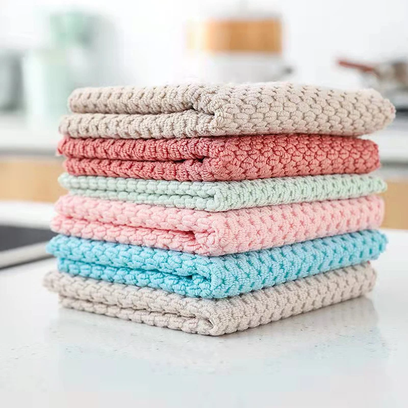 

10pcs Corn Grain Striped Rags Kitchen Double-sided Dishtowel Wipes Housework Cleaning Cloth Absorbent Scouring Pad