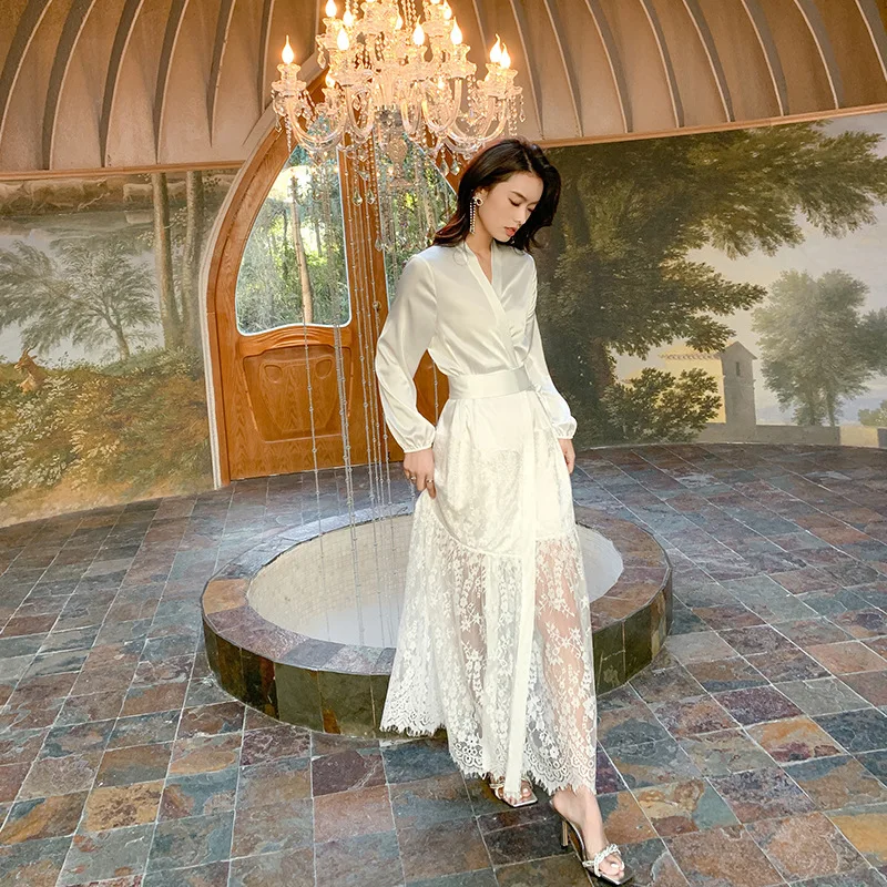 Кружевная Пижама с вырезами белые халаты для невесты Женская Длинная свадебная