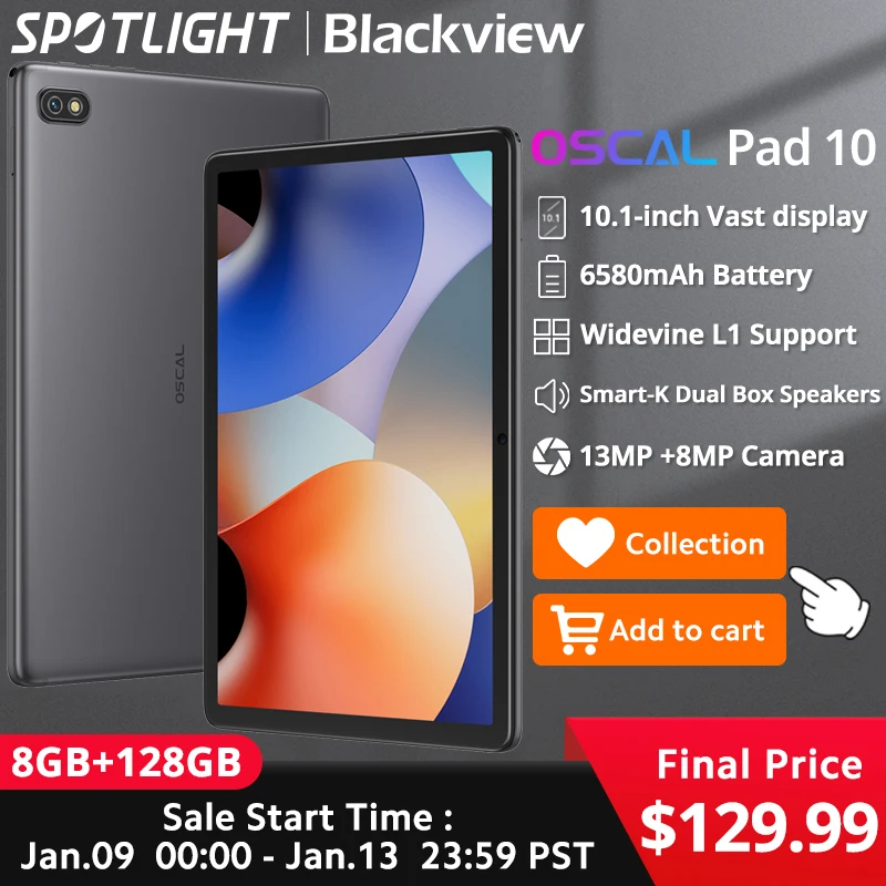  Blackview Oscal Pad 10 10.1'' Display  8GB 128GB 6580mAh Widevine L1 13MP+8MP Camera Windows tablet  android  12 