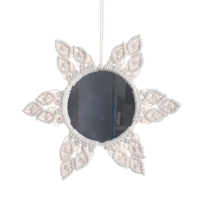 

Hanging Wall Mirror Bohemia Macrame Mirrors Handmade Flower Makeup Mirrors Decor G99A