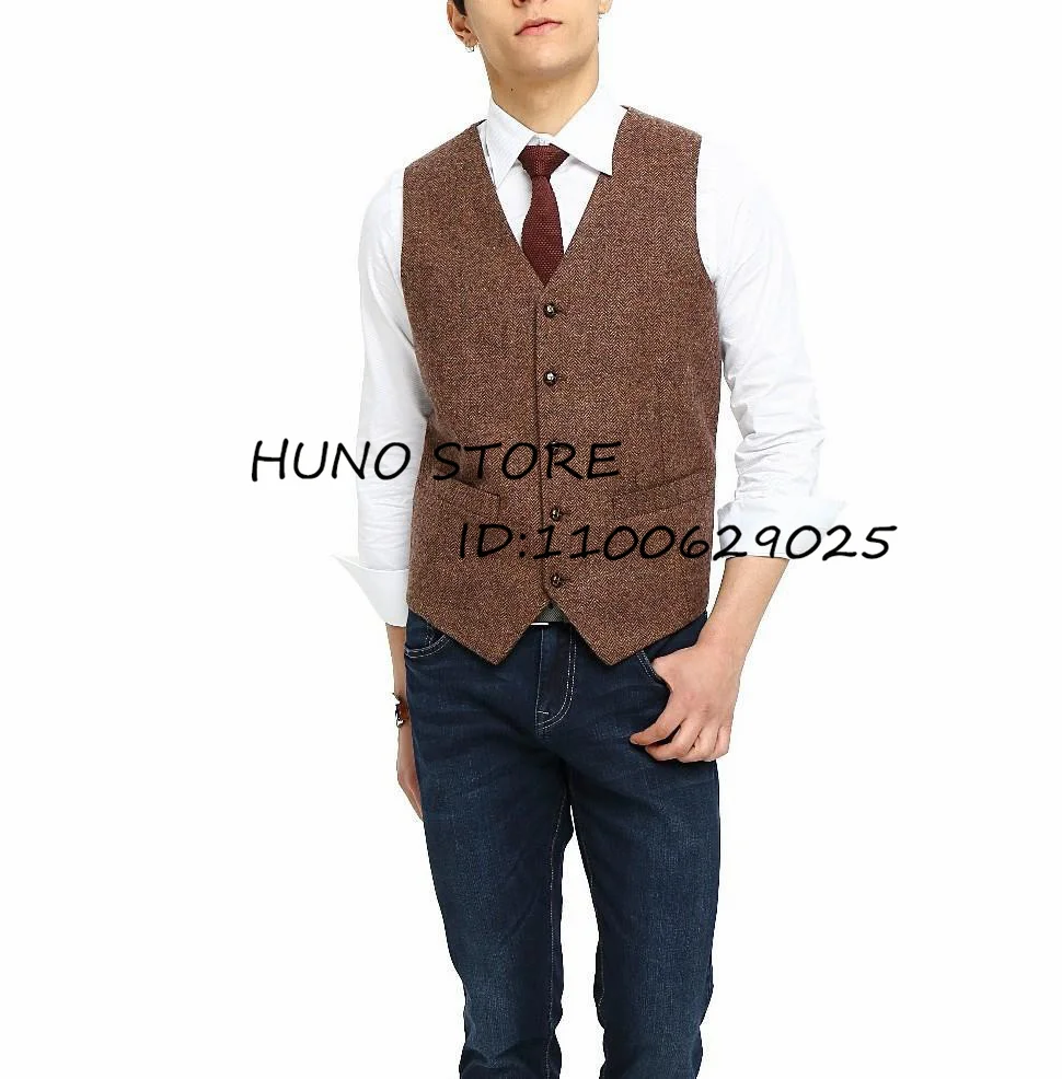 

New Steampunk Men's Vest Wool Herringbone V-Neck Slim Fit Sleeveless Jacket for Wedding Dinner Party MaleTops
