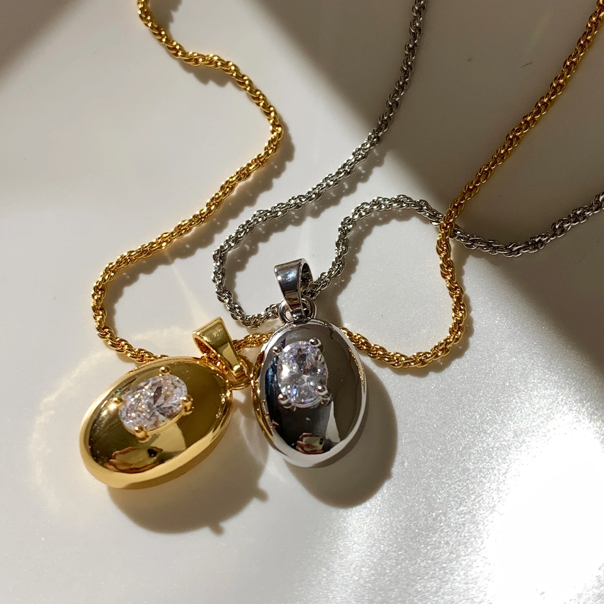 Ожерелье с овальной подвеской из латуни фианитом ААА женское ювелирное изделие в