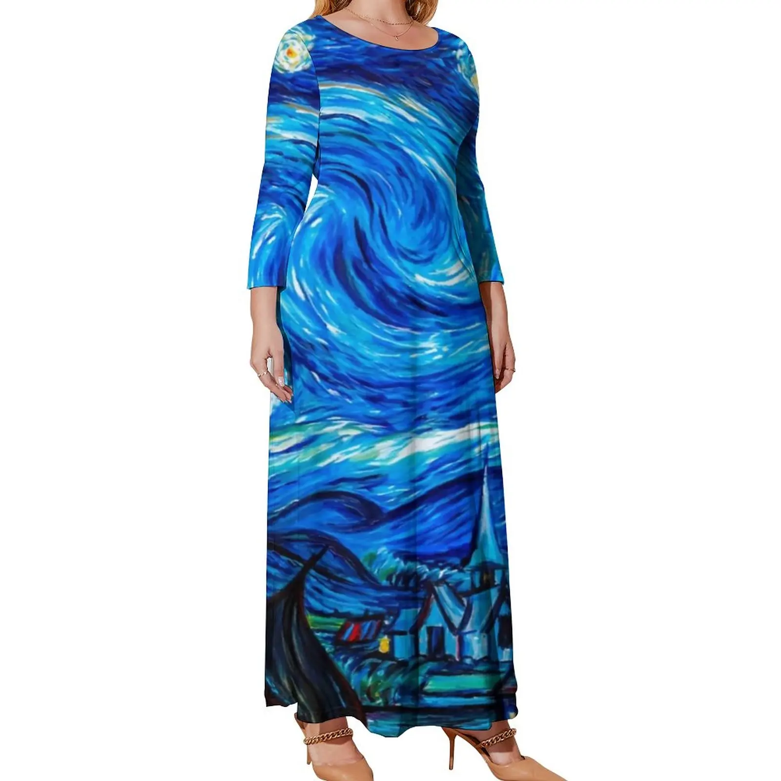 Vincent Van Gogh Dress Starry Night Gifts Street Wear Bohemia Dresses Female Long Sleeve Sexy Maxi Dress Plus Size Vestidos