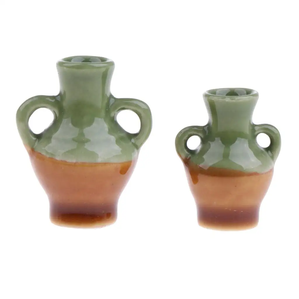 

Набор из 2 ВАЗ с зеленой глазурью/12 миниатюрных аксессуаров для кукольного домика