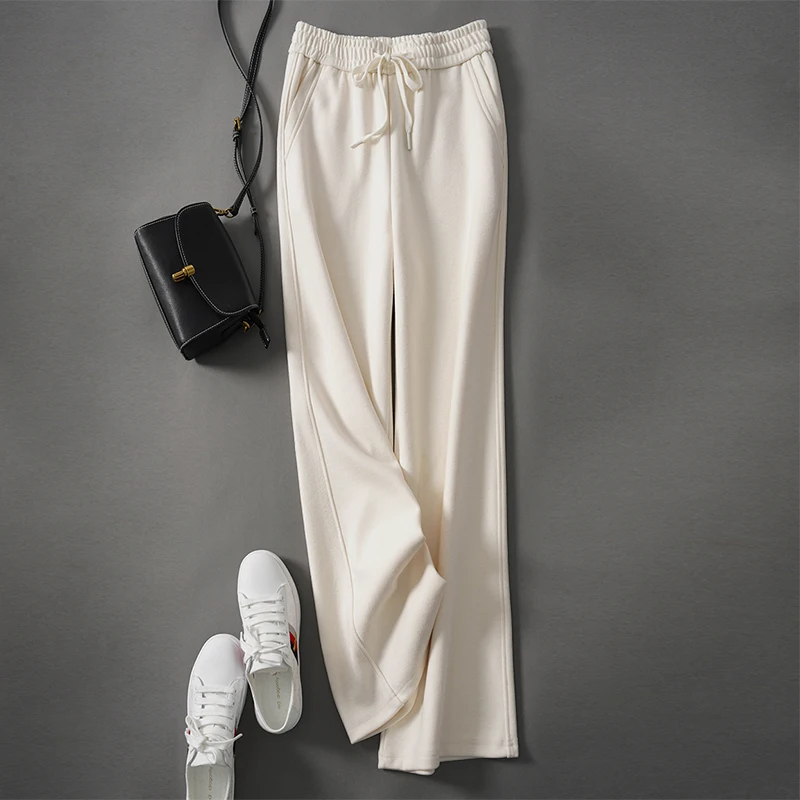Autumn and Winter High Waist Loose Fleece-Lined Suit Pants Straight Three-Dimensional Cut Woolen Casual Pants Women