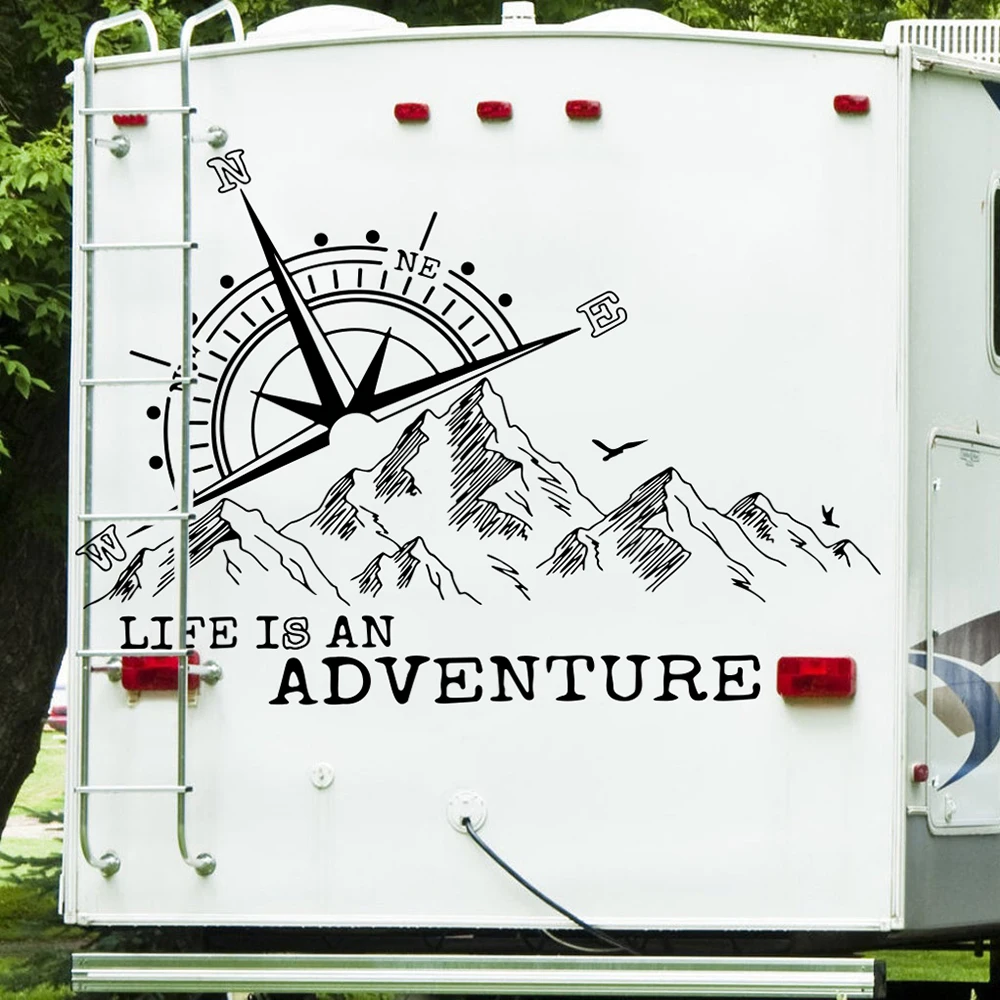 Компас Life Adventure Кемпинг Rv Автомобильная наклейка Горная птица Дикая природа Путешествия Караван Автодом Грузовик Наклейка Виниловый декор