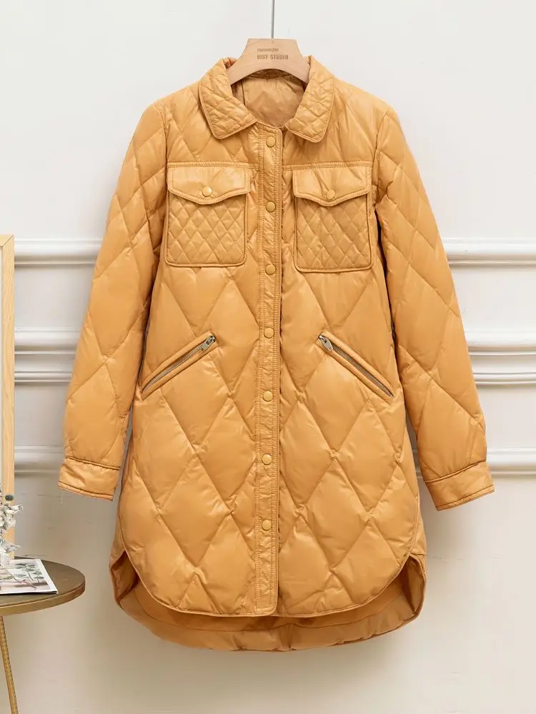 New Women Casual Style Long Down Jacket White Duck Down Jackets Spring Autumn Coats And Parkas Female Outwear