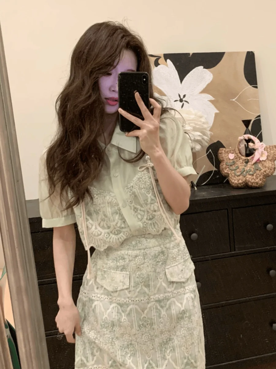 Женский костюм из двух предметов кружевная рубашка в стиле ретро с высокой