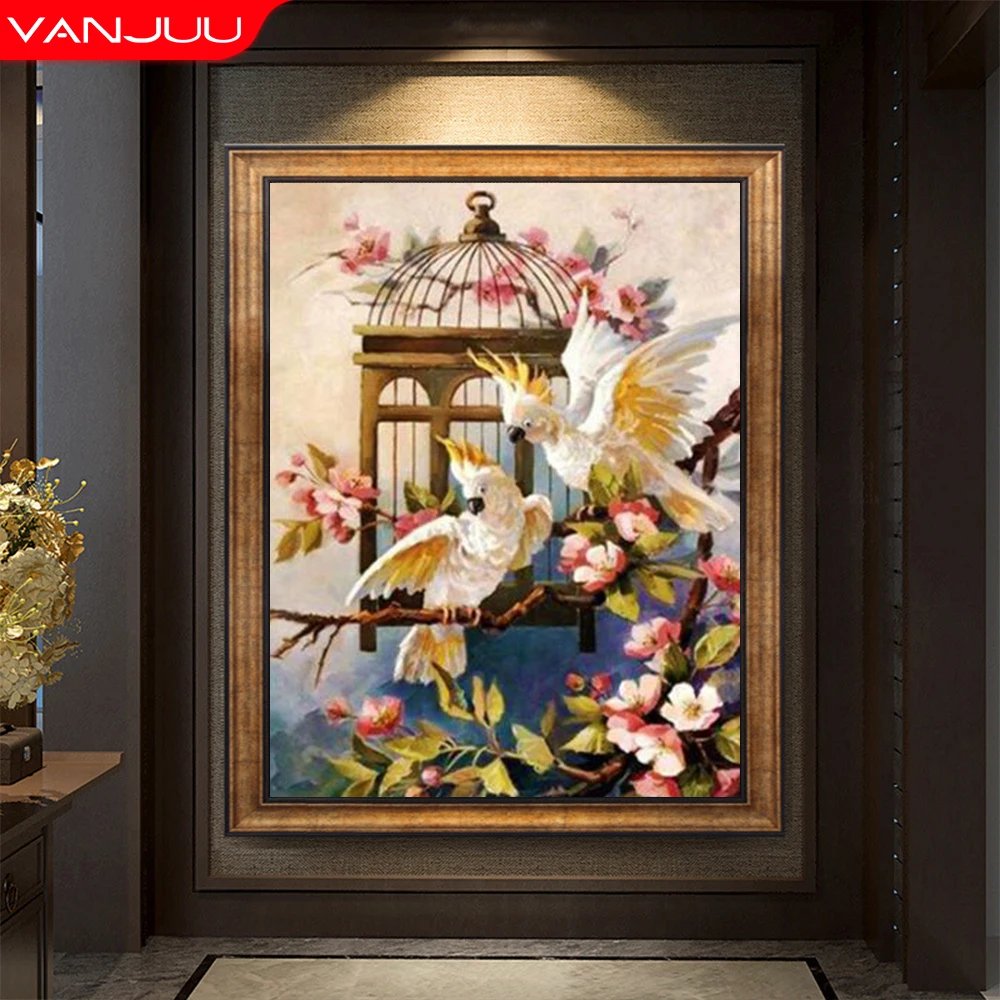 

Diamond Mosaic Parrot Diamond Painting Animal Flower DIY Full Square Round Diamond Embroidery Bird Rhinestone Painting