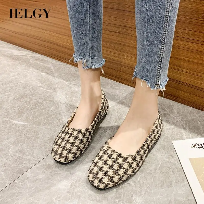 

IELGY square toe comfortable shallow mouth small fragrance flat shoes women