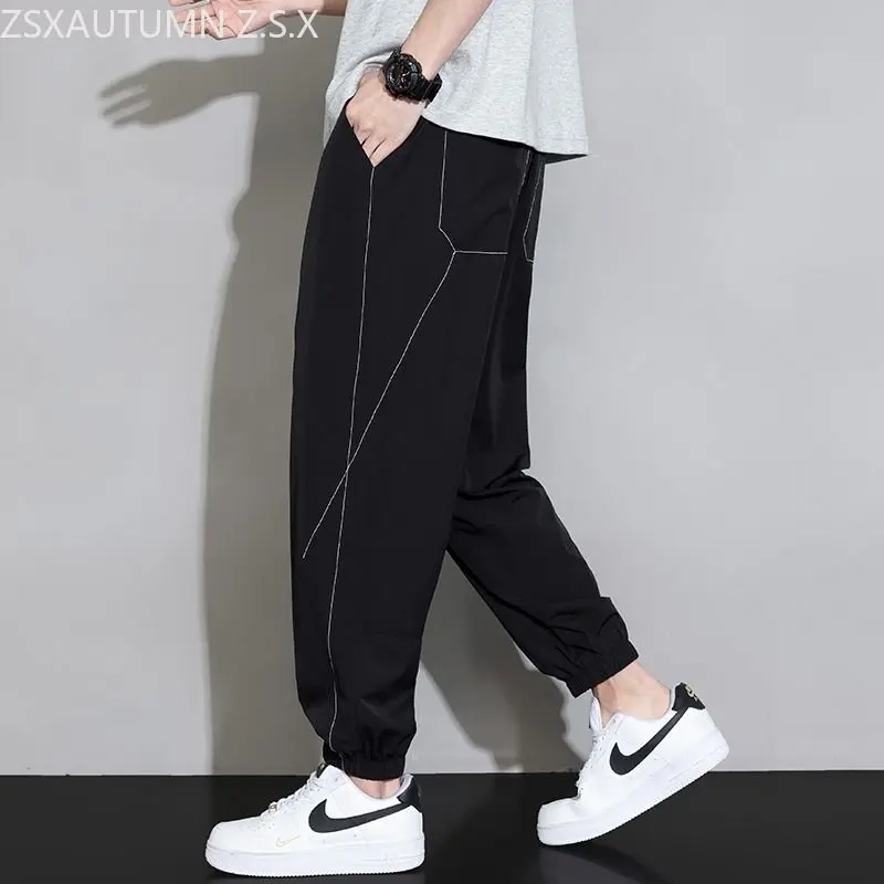 Trend Sweatpants Men 2023 Summer Thin Loose Fashion Bunched Foot Trousers Nine Points Casual Sport Pants Male Breathable Comfort