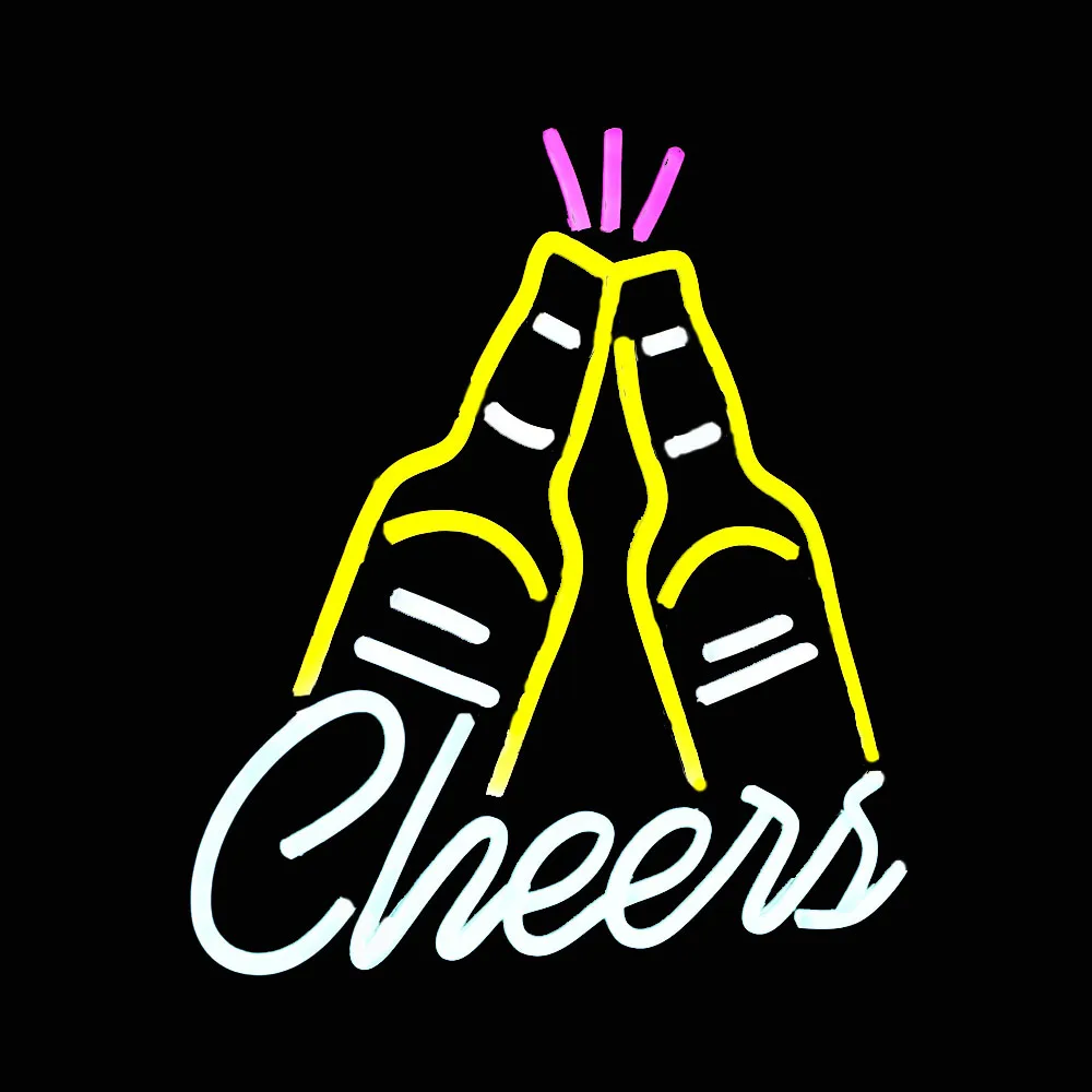 

Cheers Beer Bottles Neon Light Sign Custom Handmade Real Glass Tube Party Bar KTV Store Advertise Display Lamp Wall Decor 12X14"