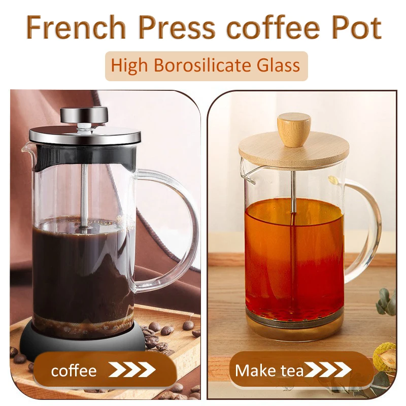 Кофейник Френч-пресс С Фильтром 350-1000 Мл Из Боросиликатного Стекла Ручной