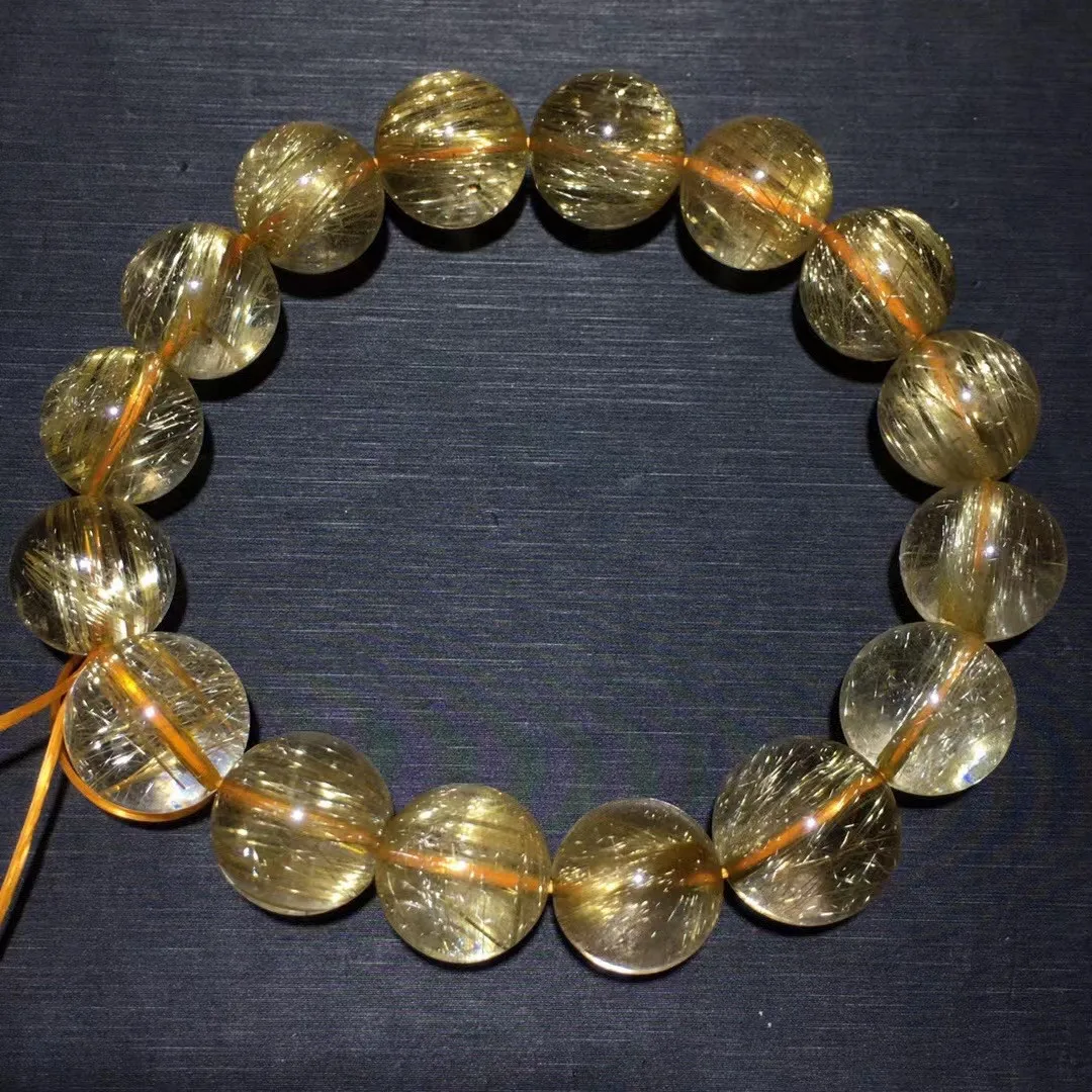 

Натуральный золотистый браслет из рутилированного кварца для женщин и мужчин, 13 мм, лечебный подарок, бусины с кристаллами рейки, ювелирные изделия, пряди AAAAA
