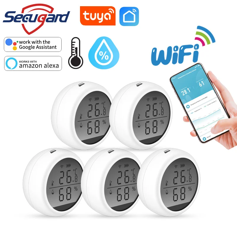 

Датчик температуры и влажности Tuya Wi-Fi, комнатный гигрометр, термометр, детектор, оптовая продажа, детекторы для умного дома с поддержкой Alexa Google