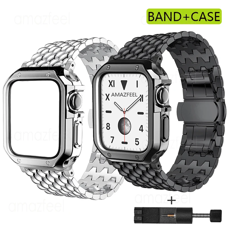 

Wristband for Apple Watch 45mm 42mm Band 40mm 44mm Soft Case Stainless Steel Watchband Bracelet for iWatch SE 7 6 5 4 3 2 Strap