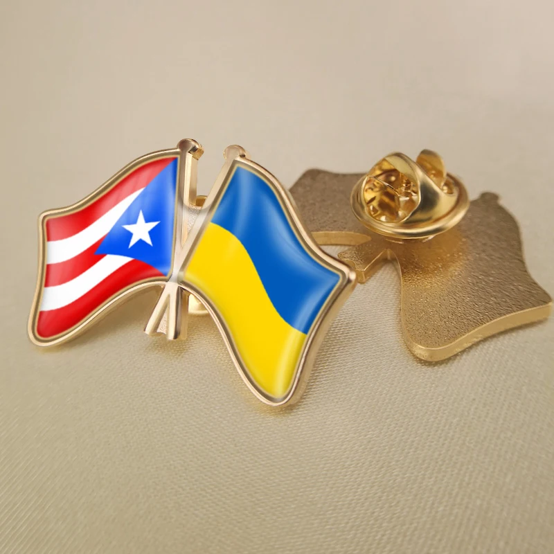

Puerto Rico and Ukraine Crossed Double Friendship Flags Lapel Pins Brooch Badges