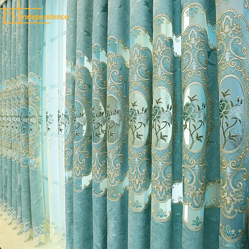 Custom-made European-style hollow embroidery curtains chenille cloth luxury Bedroom living room balcony floor-to-ceiling windows