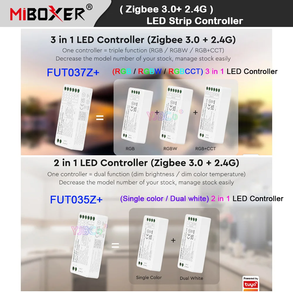 Miboxer Zigbee3.0 Single Color/Dual White 2 in 1 Light Tape dimmer 2.4G Tuya RGB/RGBW/RGBCCT 3 in 1 LED Strip Controller 12V 24V