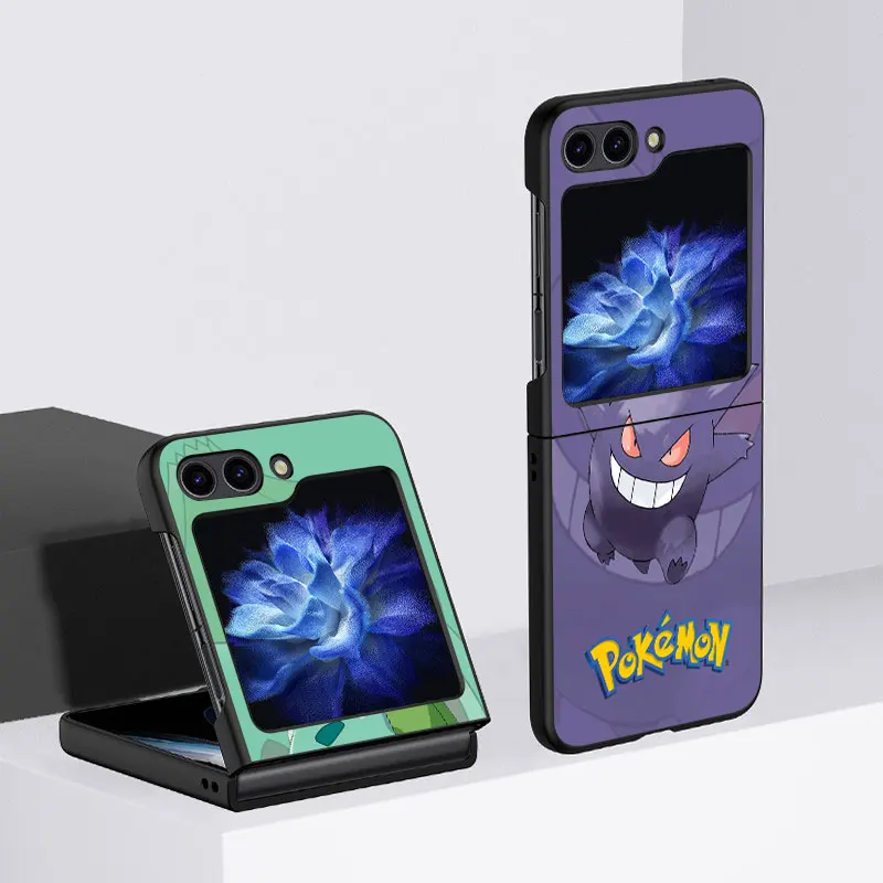 

Pokemon Fundas Case For Samsung Galaxy Z Flip 4 3 5G Black Hard Cell Phone Cover ZFlip5 Clear PC Luxury