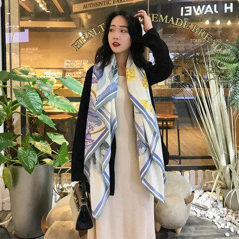 Новый 130*130 см женский Принт красивые яркие цвета Шелковый квадратный шарф для женщин дизайнерский мягкий шейный платок хиджаб фуляр