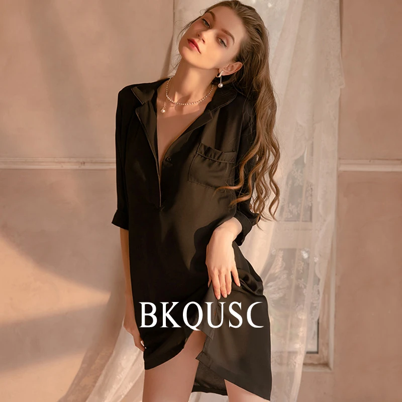 

Пижама женская шифоновая свободного покроя, комплект из 2 предметов, пикантная прозрачная ночная рубашка и трусики, тонкая однотонная Пижама, на лето