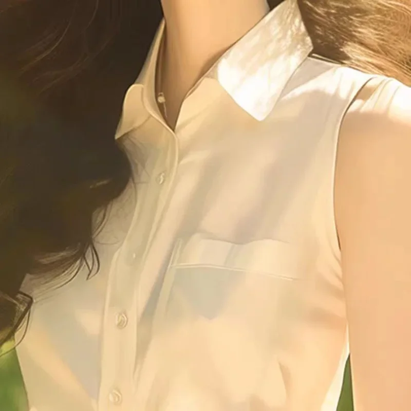 Элегантная белая рубашка без рукавов для женщин 2024 супер шикарный стильный