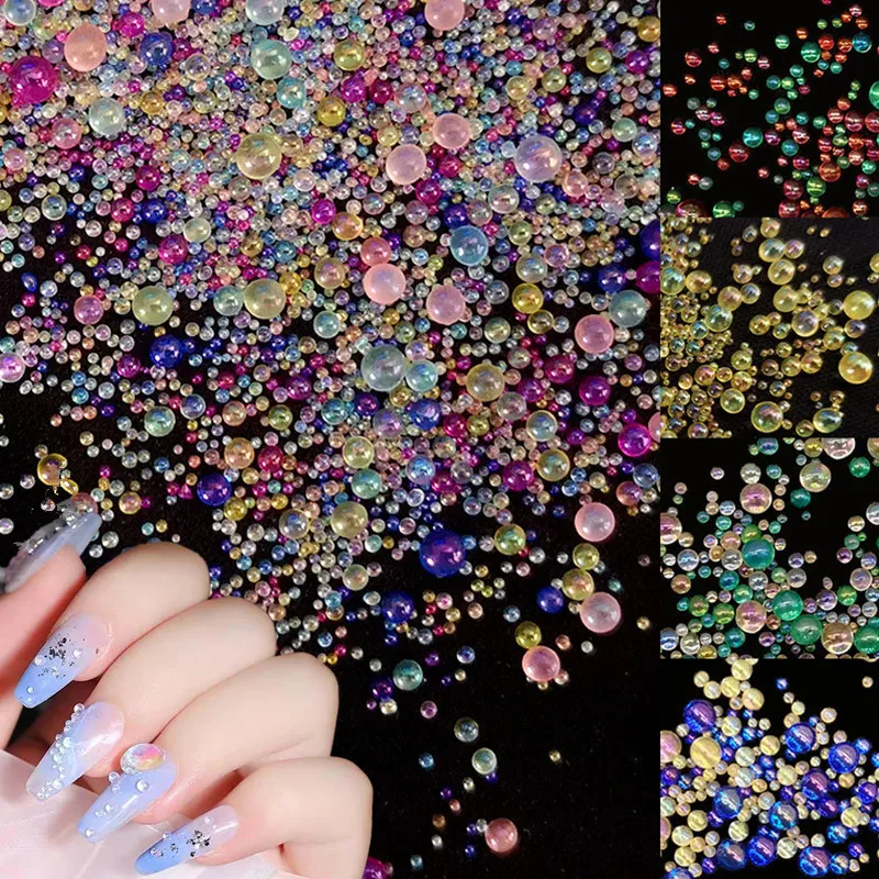 1.2MM-3MM Bubble Bead Glass Nail Art Rhinestones Mix Size 15/100/450g/Packaging Apply To Manicure Decoration Accessories