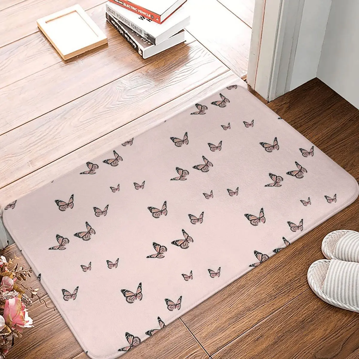 

Butterfly Butterflies Insect Fly Beautiful Bath Mat Pink Meme Doormat Kitchen Carpet Outdoor Rug Home Decoration