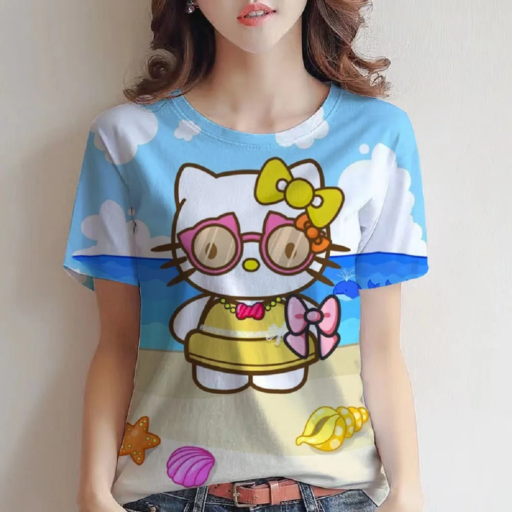 

Hello Kitty Kulomi printed cotton short sleeved t shirt women summer new loose men and women same style couple T shirt