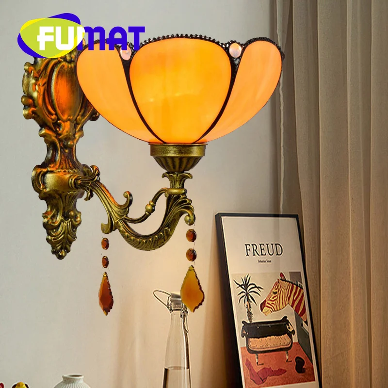 

Витражное стекло FUMAT в стиле Тиффани, настенная лампа для сада, Хрустальная настенная лампа для гостиницы, ресторана, спальни, коридора, балкона, искусственное украшение