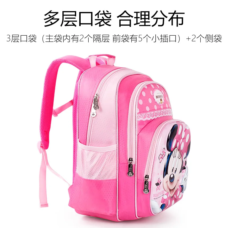 Disney Minnie School Bags For Girls Primary Student Shoulder Orthopedic Backpack Grade 1-4 Large Capacity Kids Gifts Mochilas