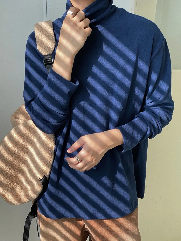 

SYUHGFA Men's Clothing Long Sleeve Solid Color T-shirt 2022 Spring Autumn New Loose Base Turtleneck Tee Tops For Male T-shirts