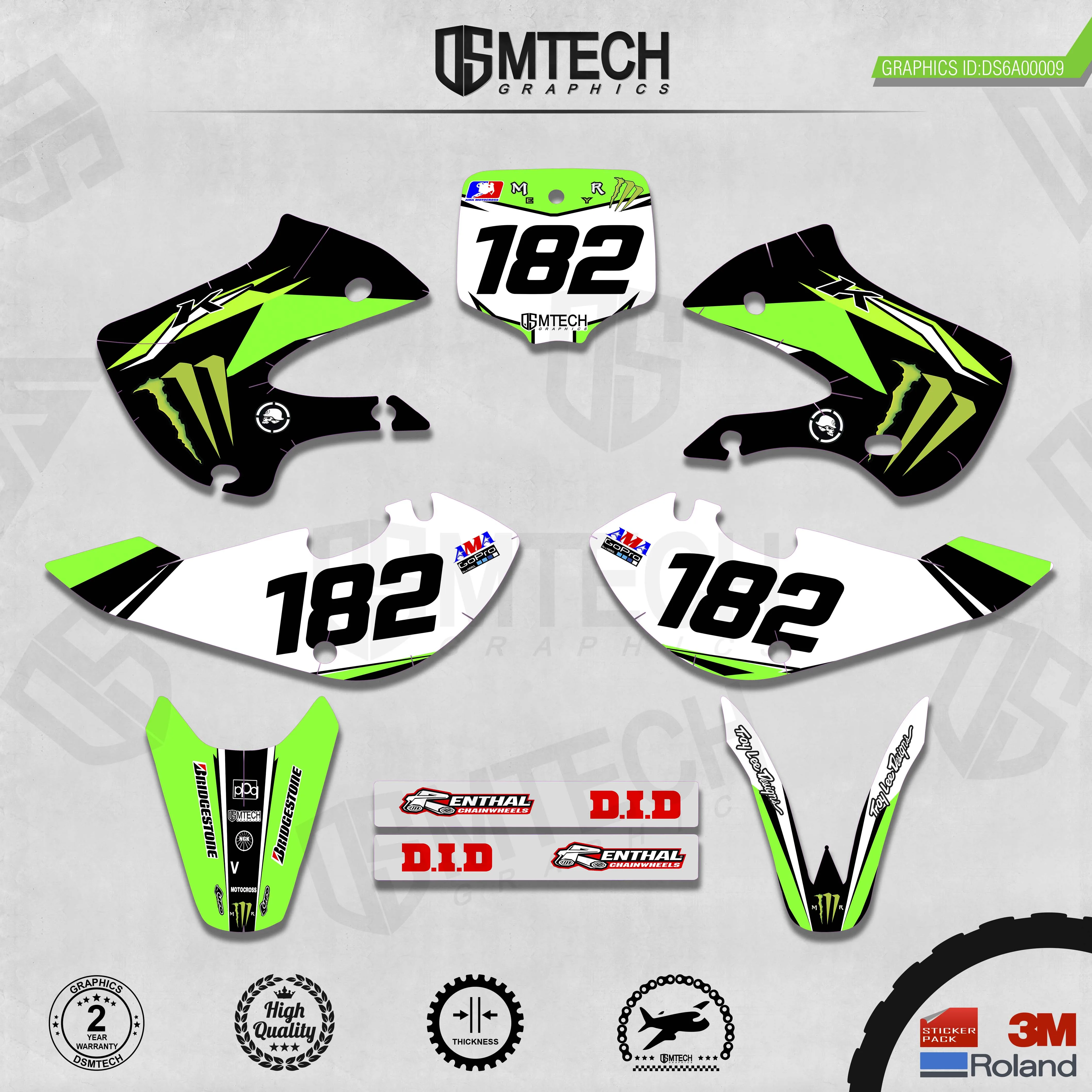 DSMTECH Customized Team Graphics Backgrounds Decals 3M Custom Stickers For KAWASAKI  2000-2020 KX65 009