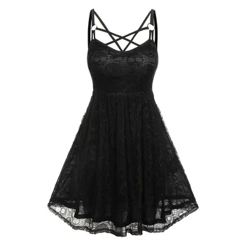 Gothic Dress For Women Vintage Halloween Skull Dress Cross Sling V Neck Mesh Dresses for Women A-Line Sexy Punk vestido femme 1