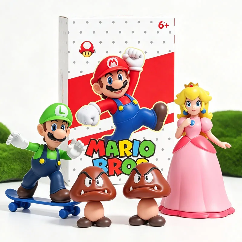 Фото Коллекционные фигурки Bandai Hot Super Mario Bros: Луиджи, Йоши, Марио — креативные аниме-игрушки для подарка на Рождество №1
