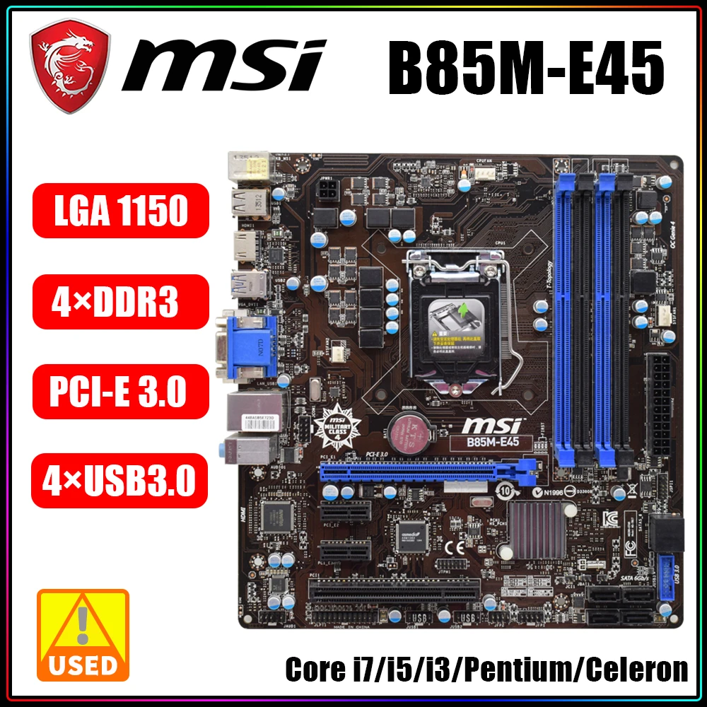 Купи Материнская плата MSI B85M-E45 с набором Микросхем Intel B85, разъем ЦП LGA 1150, поддерживает Intel Core i7 i5 i3 Pentium Celeron 4 × DDR3 32 Гб за 4,053 рублей в магазине AliExpress