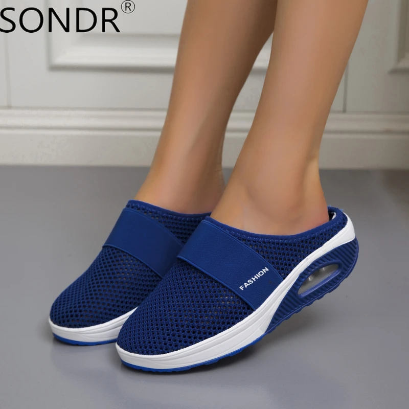 

Женские сетчатые сандалии, полутапочки, дышащая обувь для отдыха на открытом воздухе, легкая прогулочная обувь на платформе