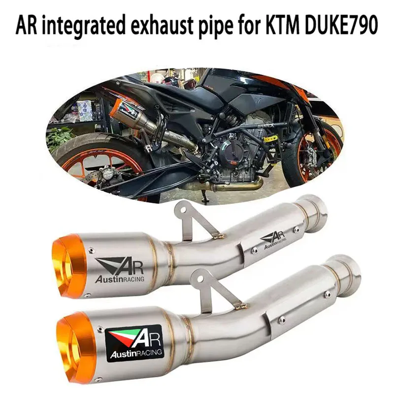 Фото Интегрированная выхлопная труба AR для мотоциклов KTM - DUKE 790, DUKE 890, ADV, модифицированная, с оранжевым наконечником. №2