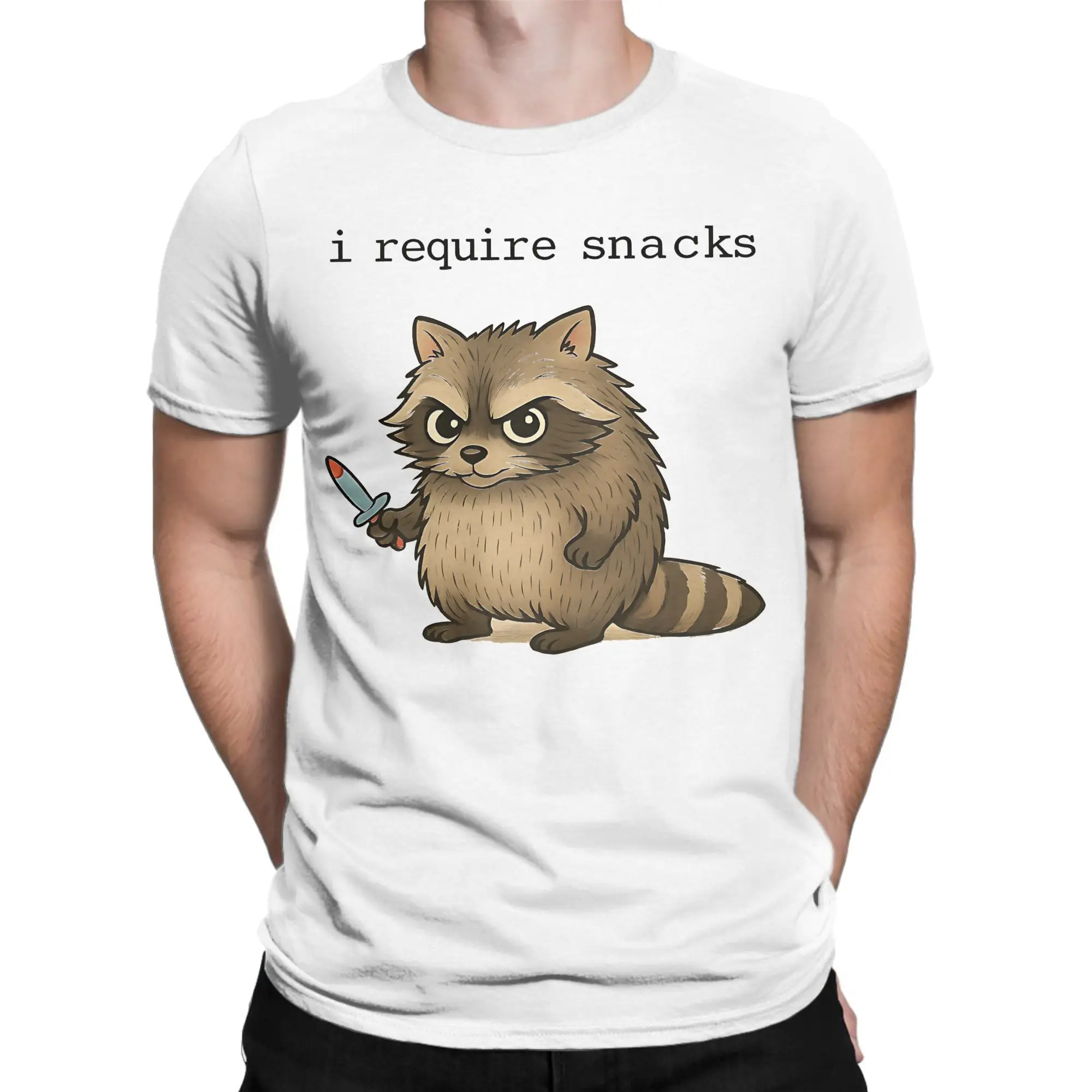 Фото Мужские футболки I Require Snacks Raccoon, винтажные хлопковые футболки с короткими рукавами, одежда с круглым вырезом, 4XL 5XL №2