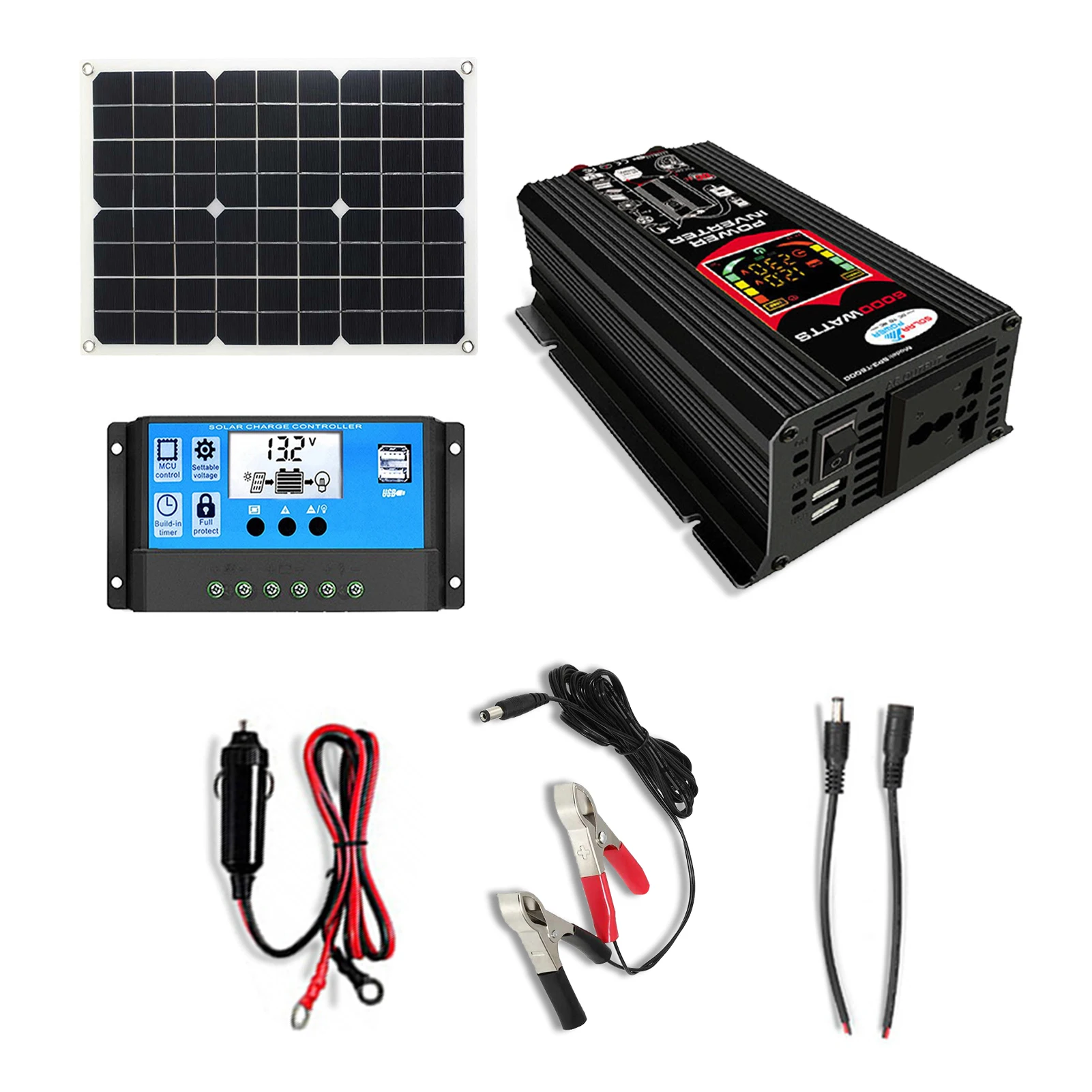 

Solar Power System Kit Portable Solar Power Set 18W Solar Panel 6000W Solar Inverter 30A Solar Charge Controller